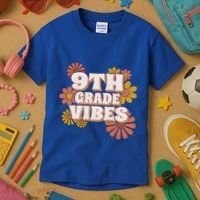 9Th Grade Vibes Gift Ninth Grade Retro Floral Teachers Gift Kids T-Shirt thumb 3