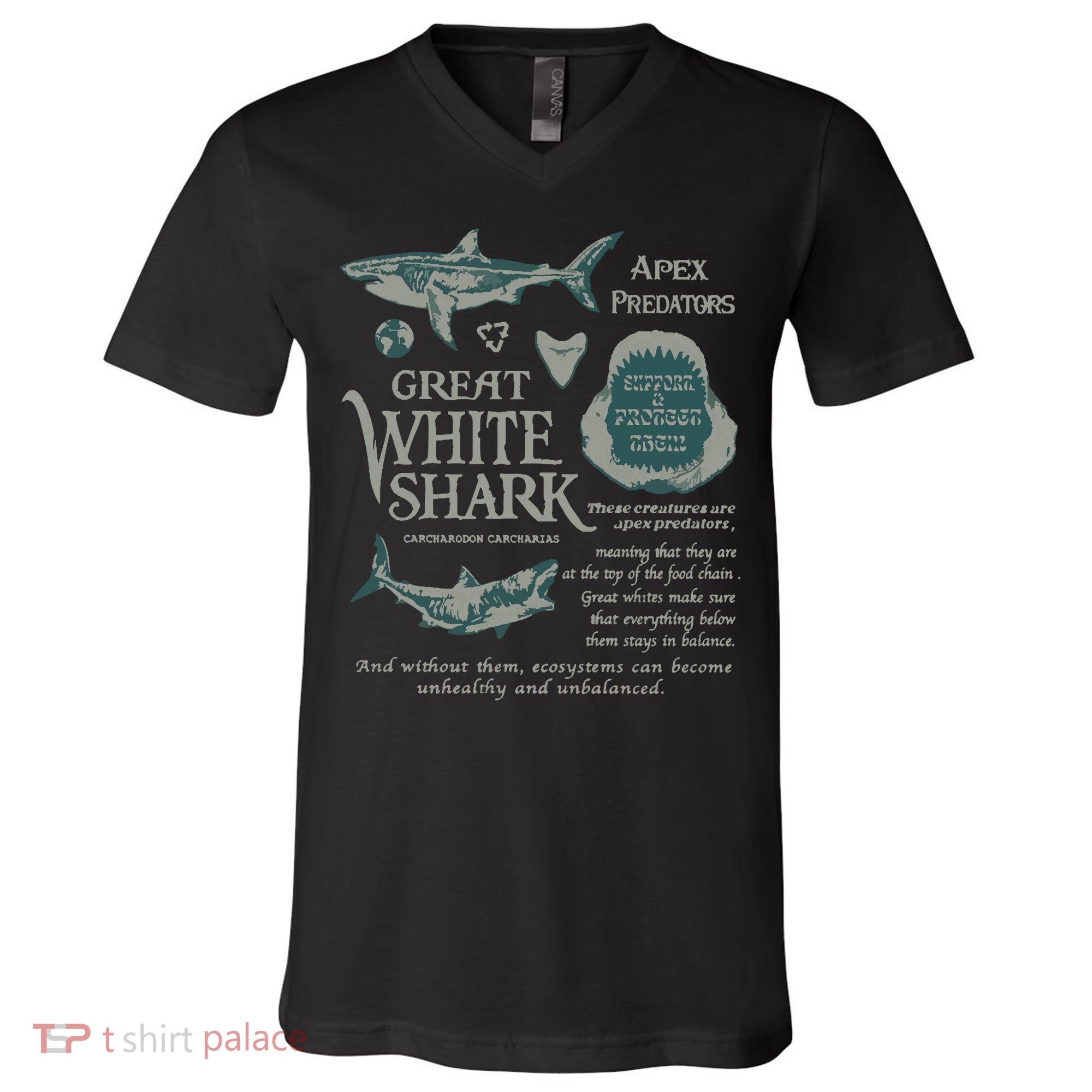 90S Great White Shark V-Neck T-Shirt