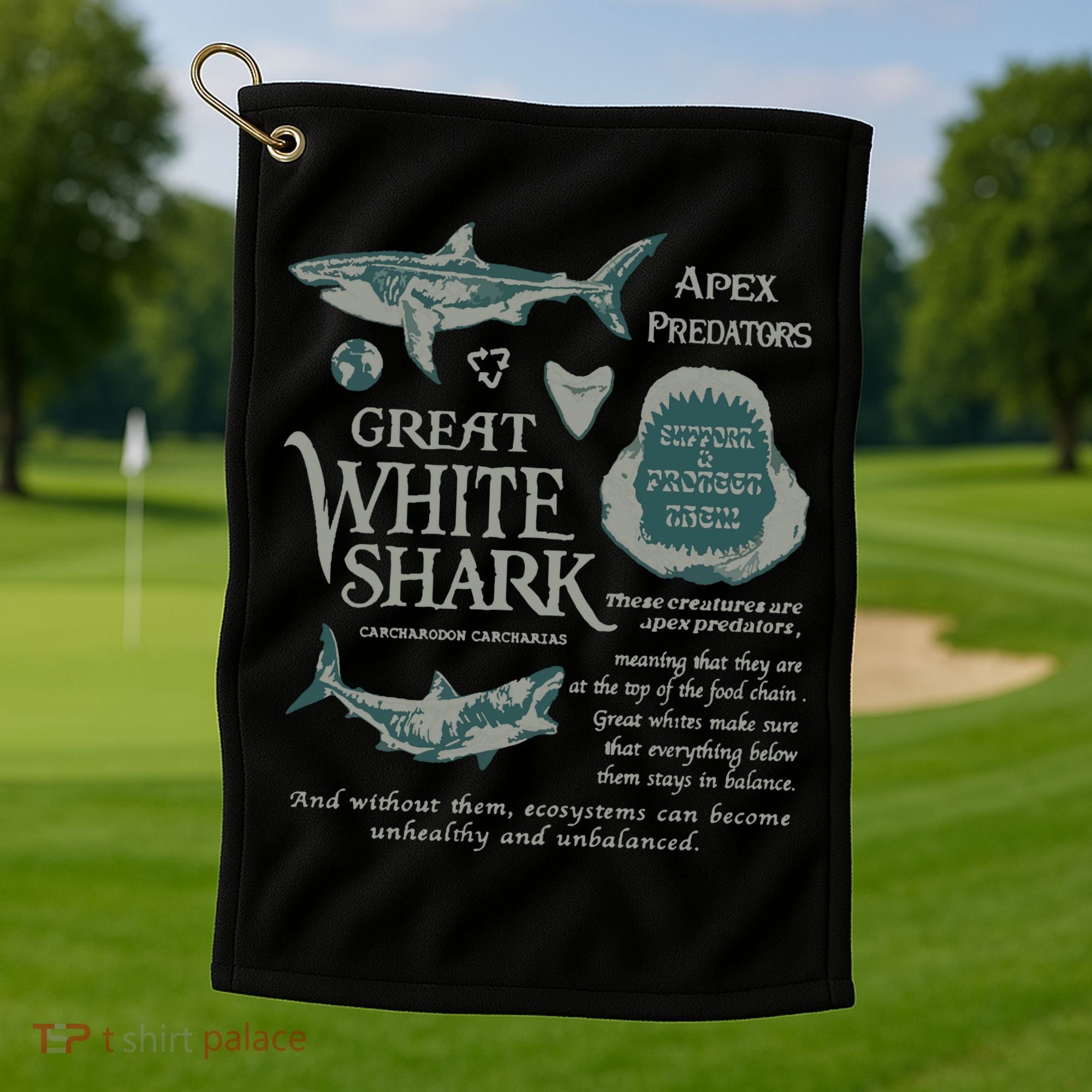 90S Great White Shark Golf Towel