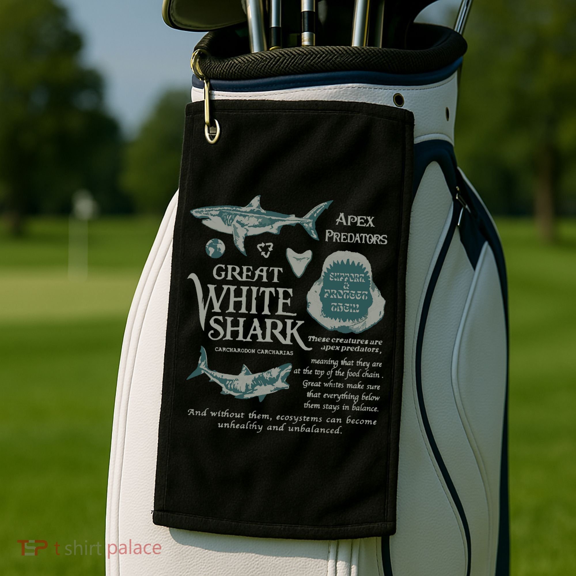 90S Great White Shark Golf Towel