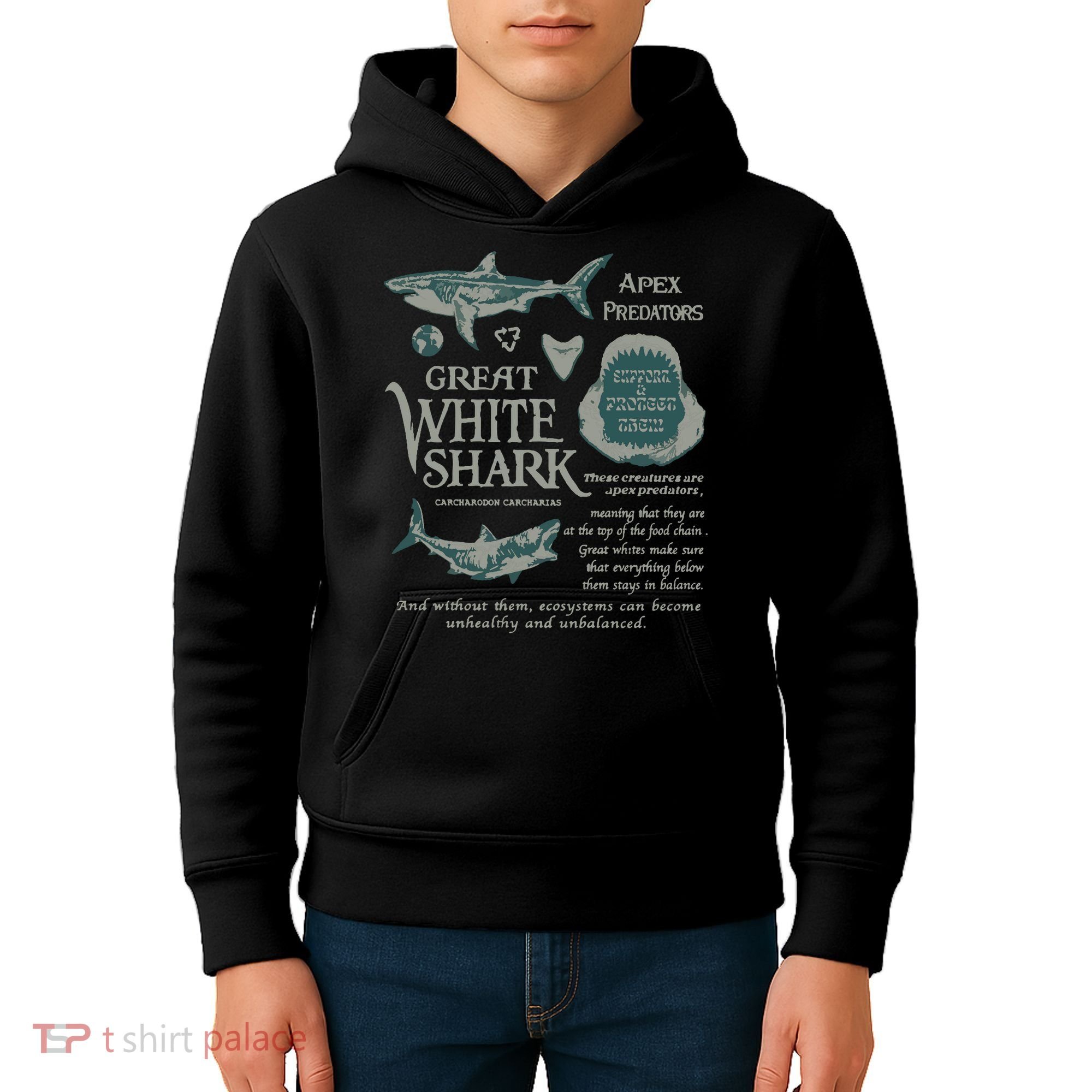 90S Great White Shark Kids Hoodie