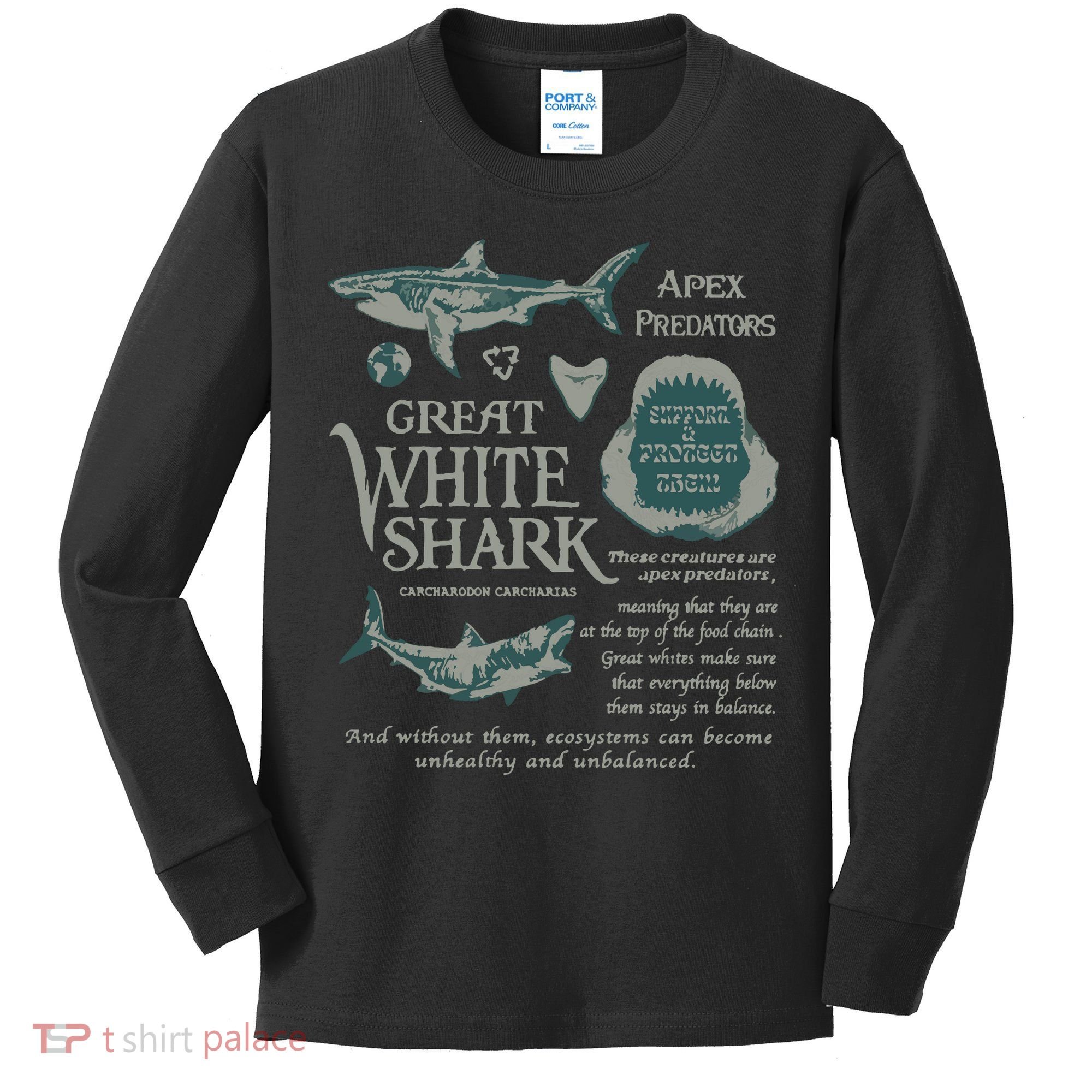 90S Great White Shark Kids Long Sleeve Shirt