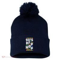 90s Hip Hop Vibes Retro Pattern Pom Pom 12in Knit Beanie thumb 0