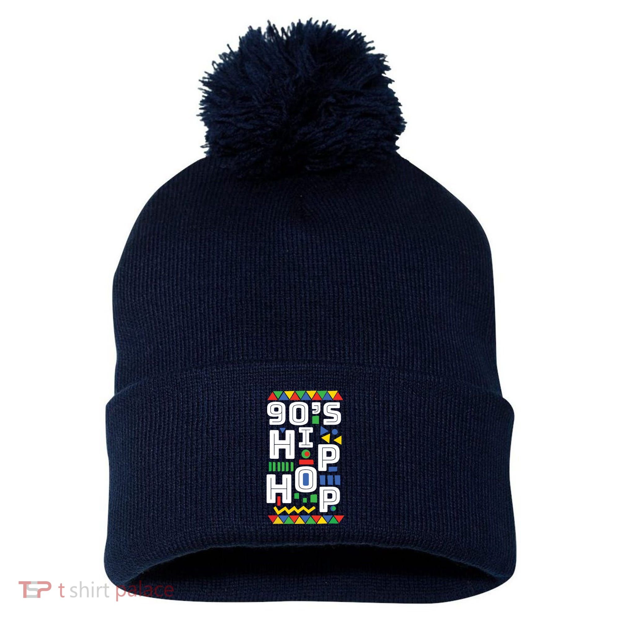 90s Hip Hop Vibes Retro Pattern Pom Pom 12in Knit Beanie