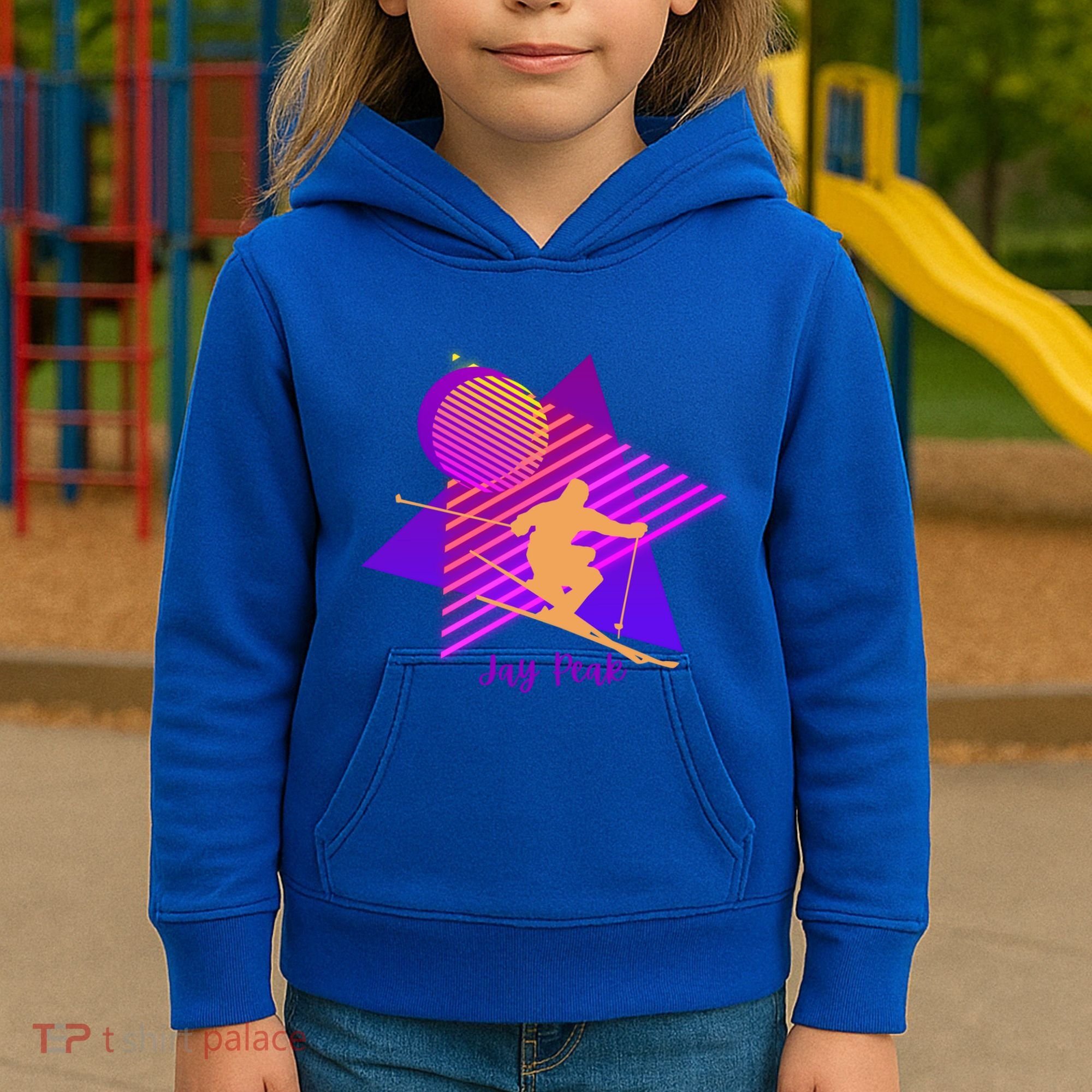 90s Jay Peak Vermont Skiing Skier Gift Kids Hoodie
