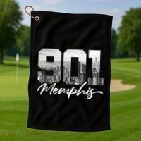 901 Memphis Area Code Tennessee Memphis City Skyline Golf Towel thumb 1