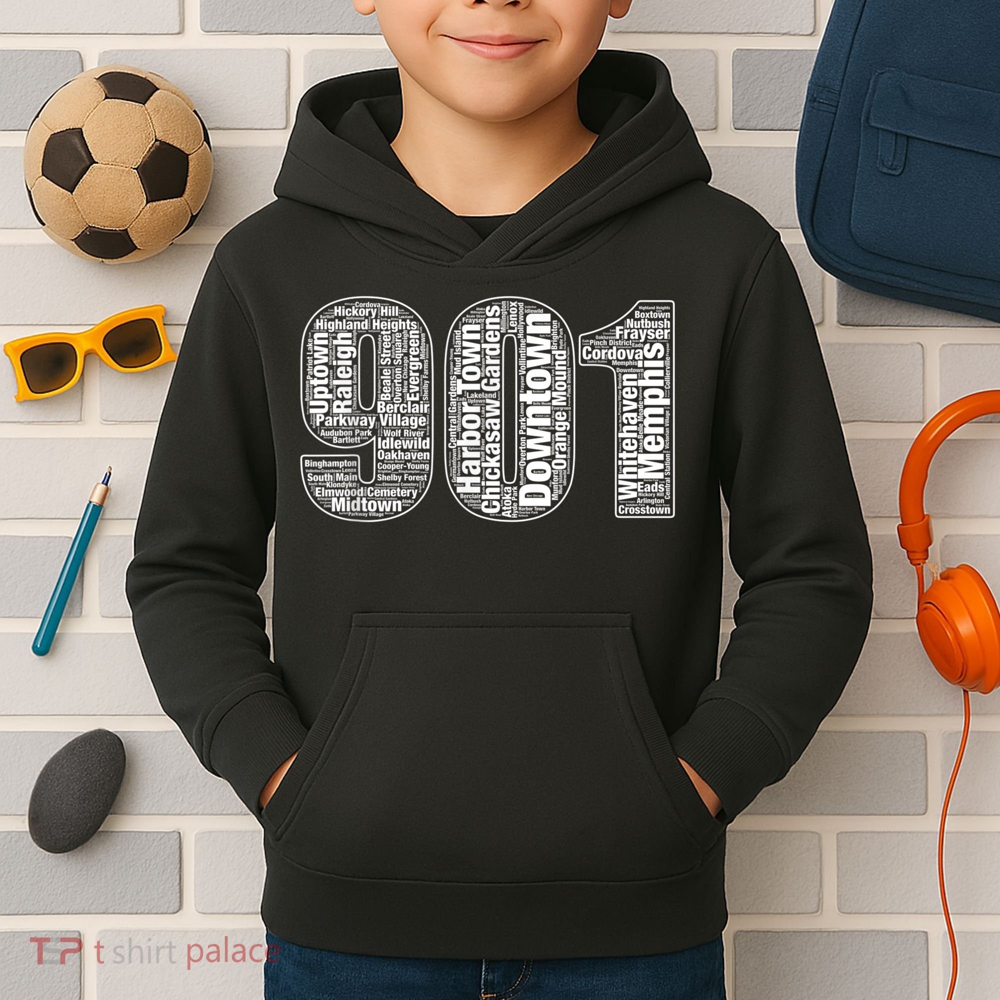 901 Memphis Typography Word Art Kids Hoodie