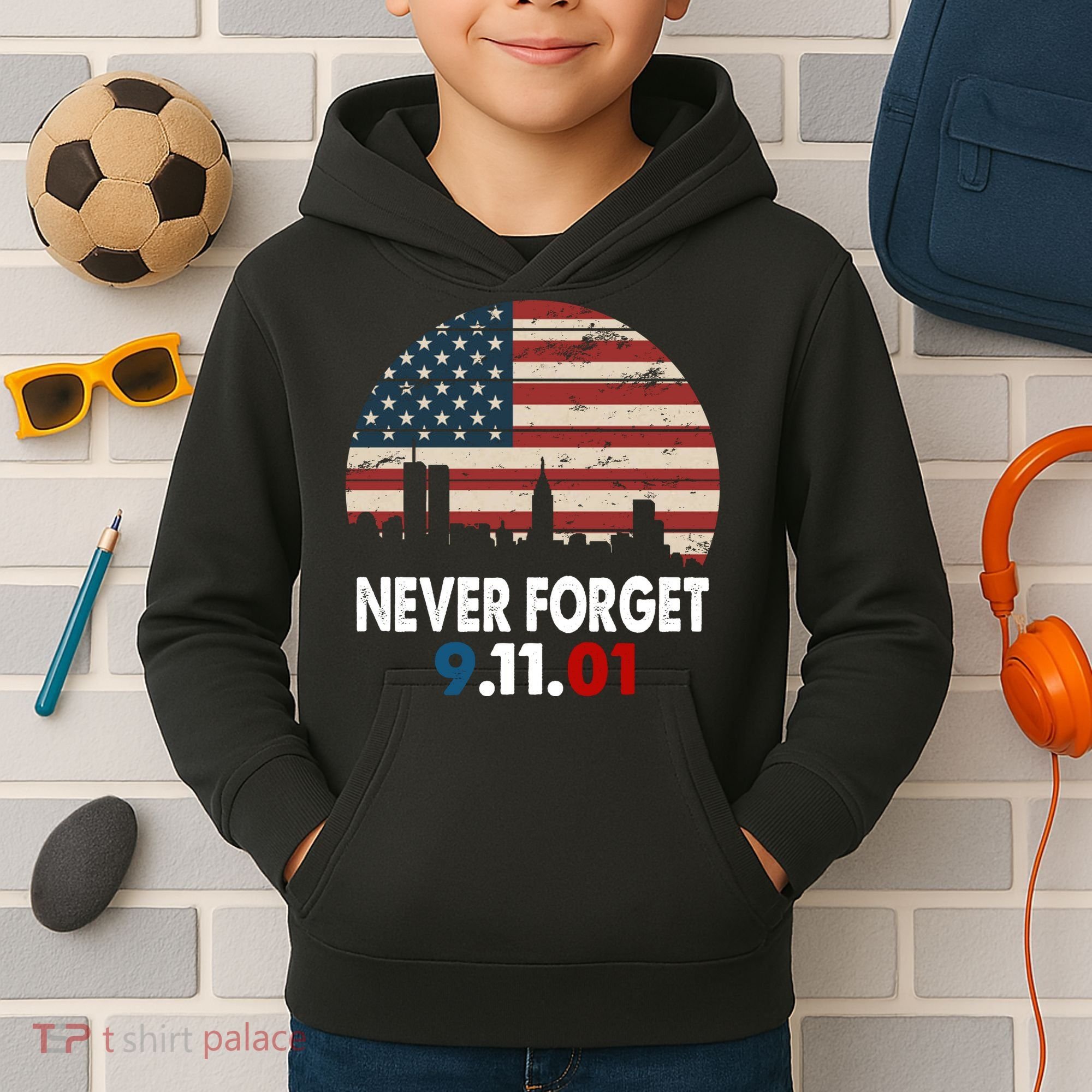 9.11.01 Never Forget 20th Anniversary Kids Hoodie