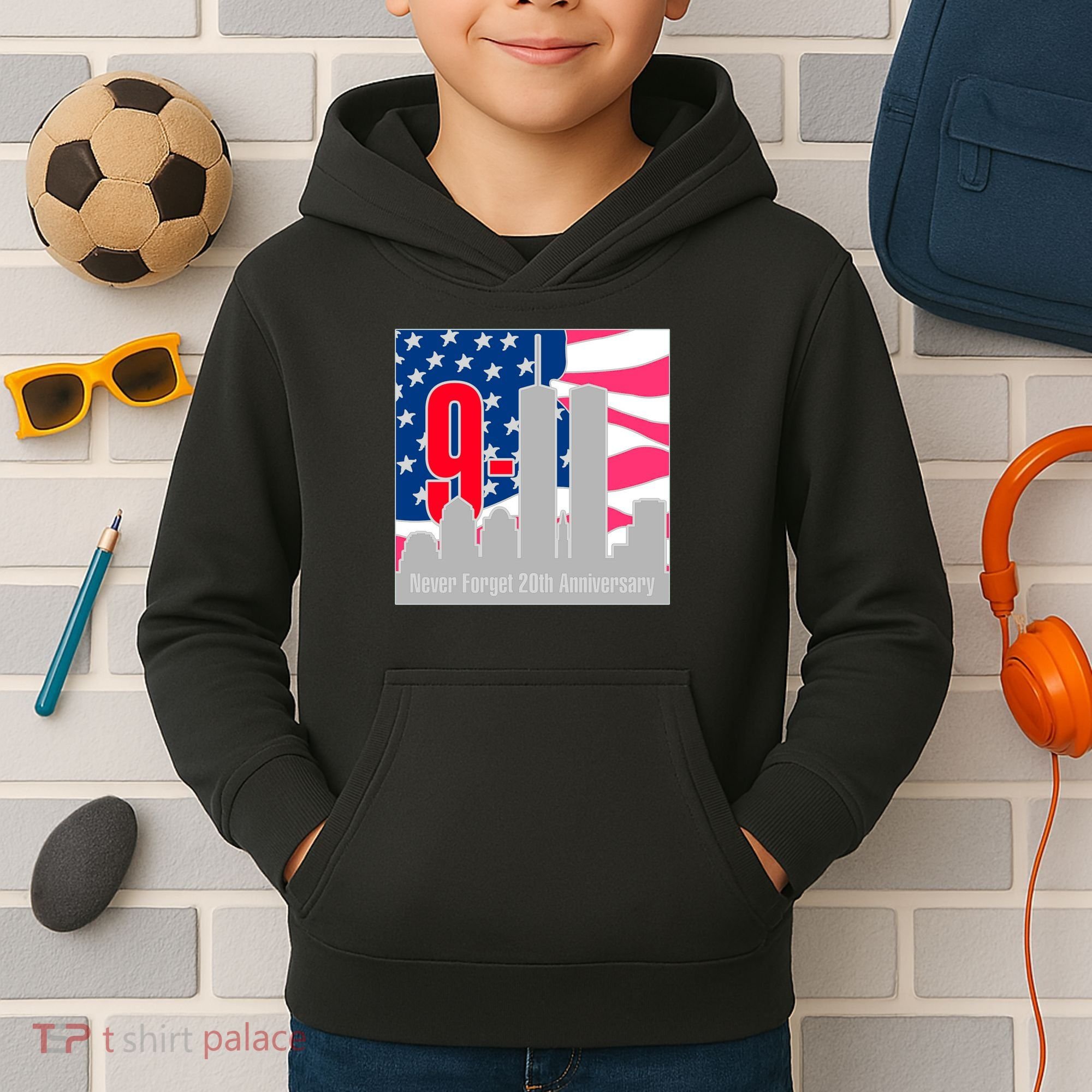 9/11 Never Forget 20th Anniversary Kids Hoodie