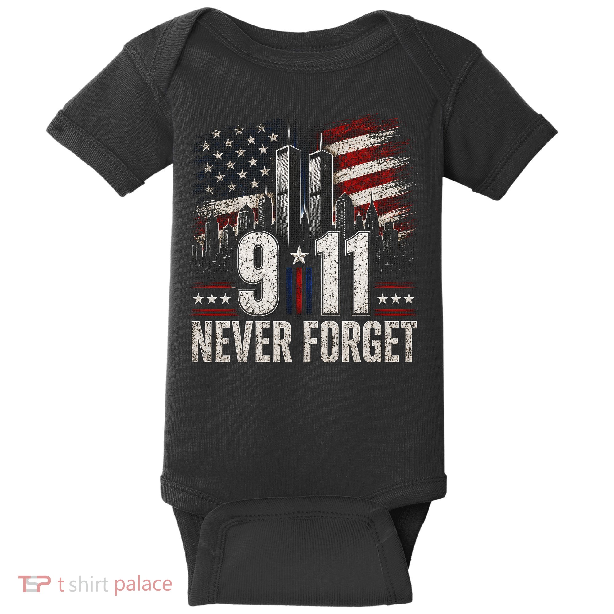 9/11 Never Forget American Flag Memorial Tribute 911 Baby Bodysuit