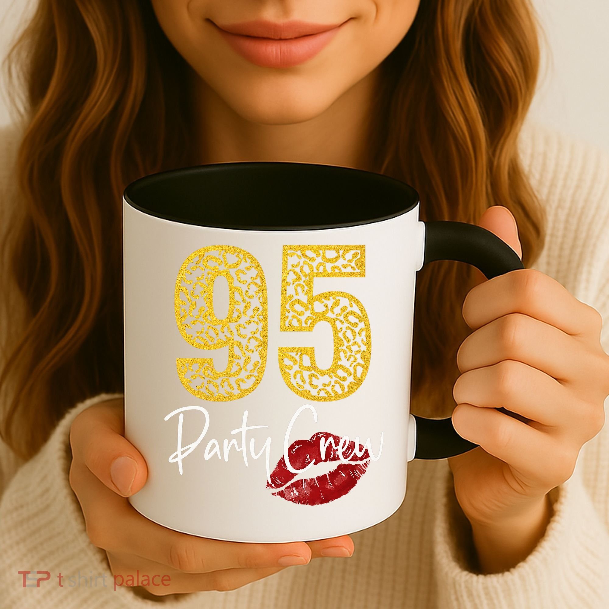 95 Party Crew Drinking Beer 95th Years Happy Birthday Red Lips Coffee Mug