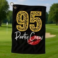 95 Party Crew Drinking Beer 95th Years Happy Birthday Red Lips Golf Towel thumb 1