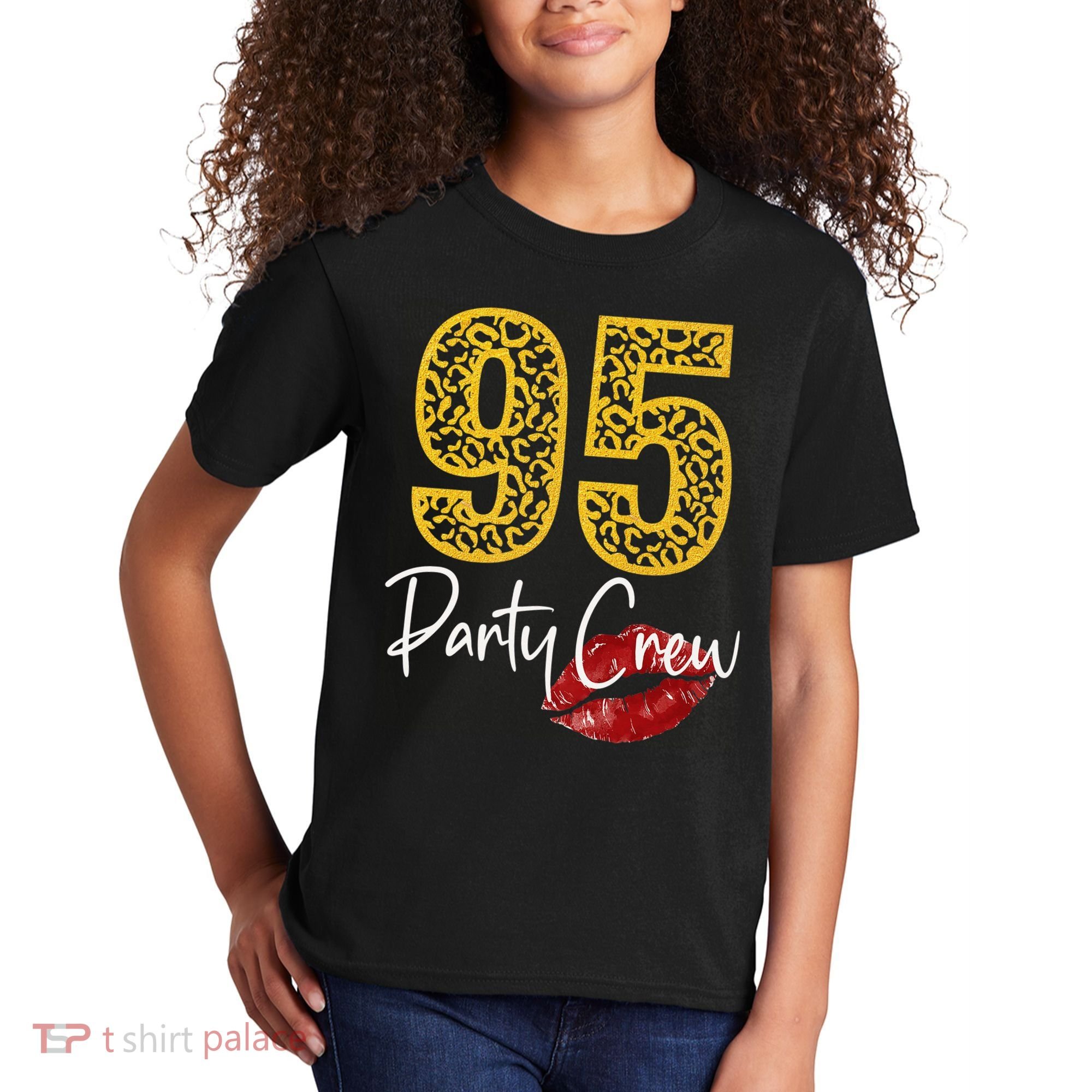 95 Party Crew Drinking Beer 95th Years Happy Birthday Red Lips Kids T-Shirt