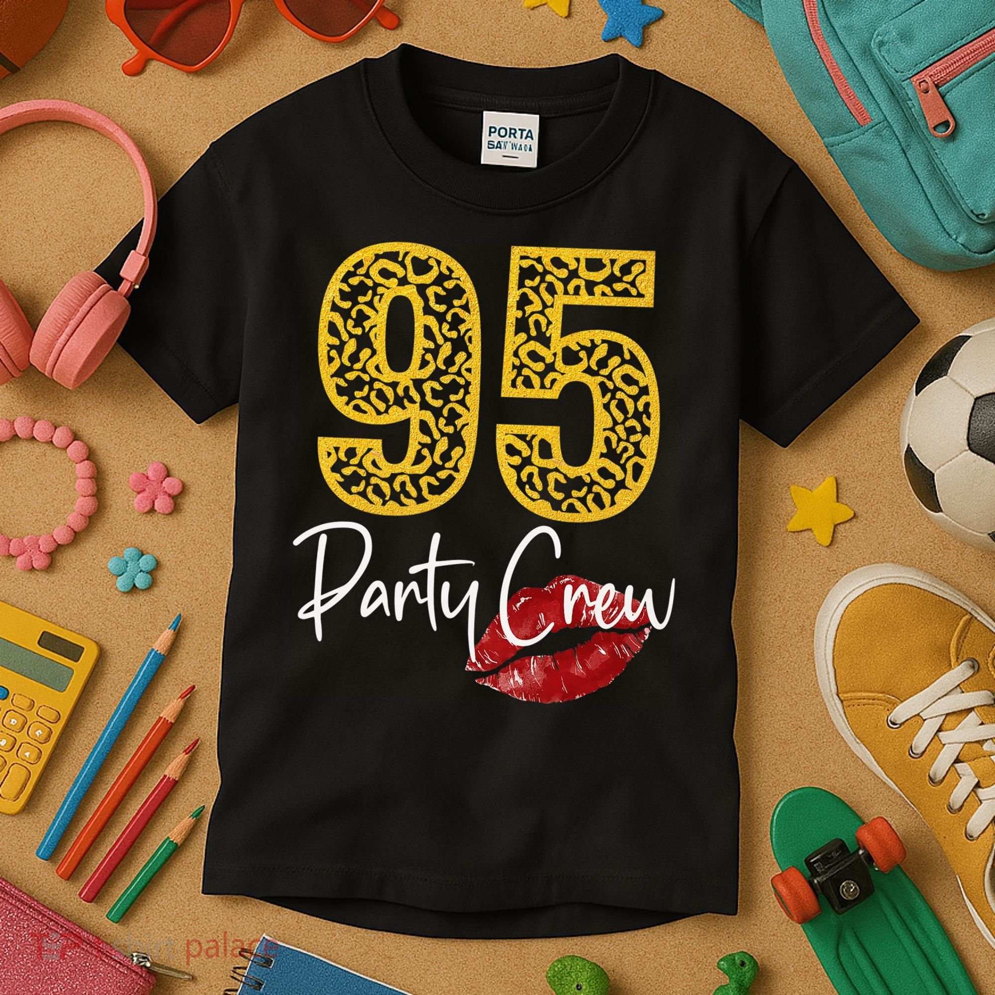 95 Party Crew Drinking Beer 95th Years Happy Birthday Red Lips Kids T-Shirt
