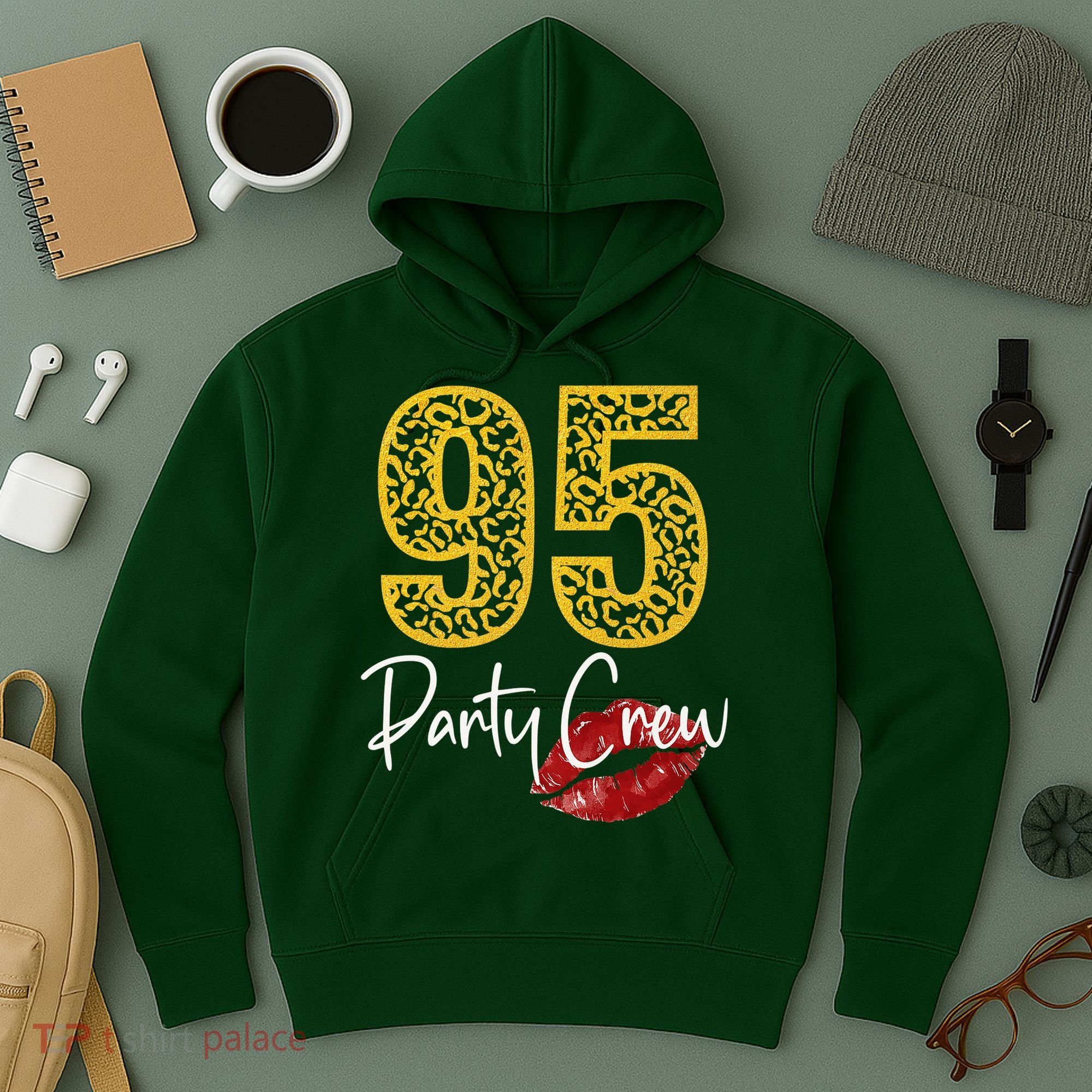 95 Party Crew Drinking Beer 95th Years Happy Birthday Red Lips Hoodie