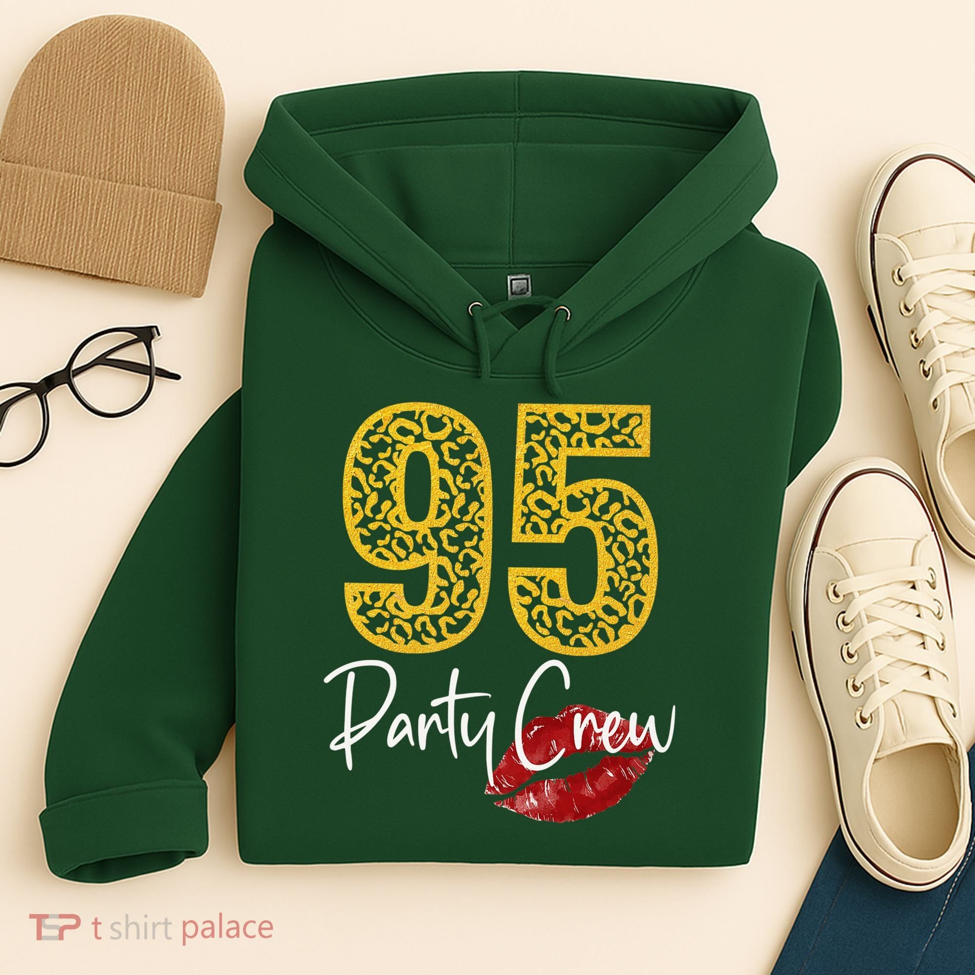 95 Party Crew Drinking Beer 95th Years Happy Birthday Red Lips Hoodie