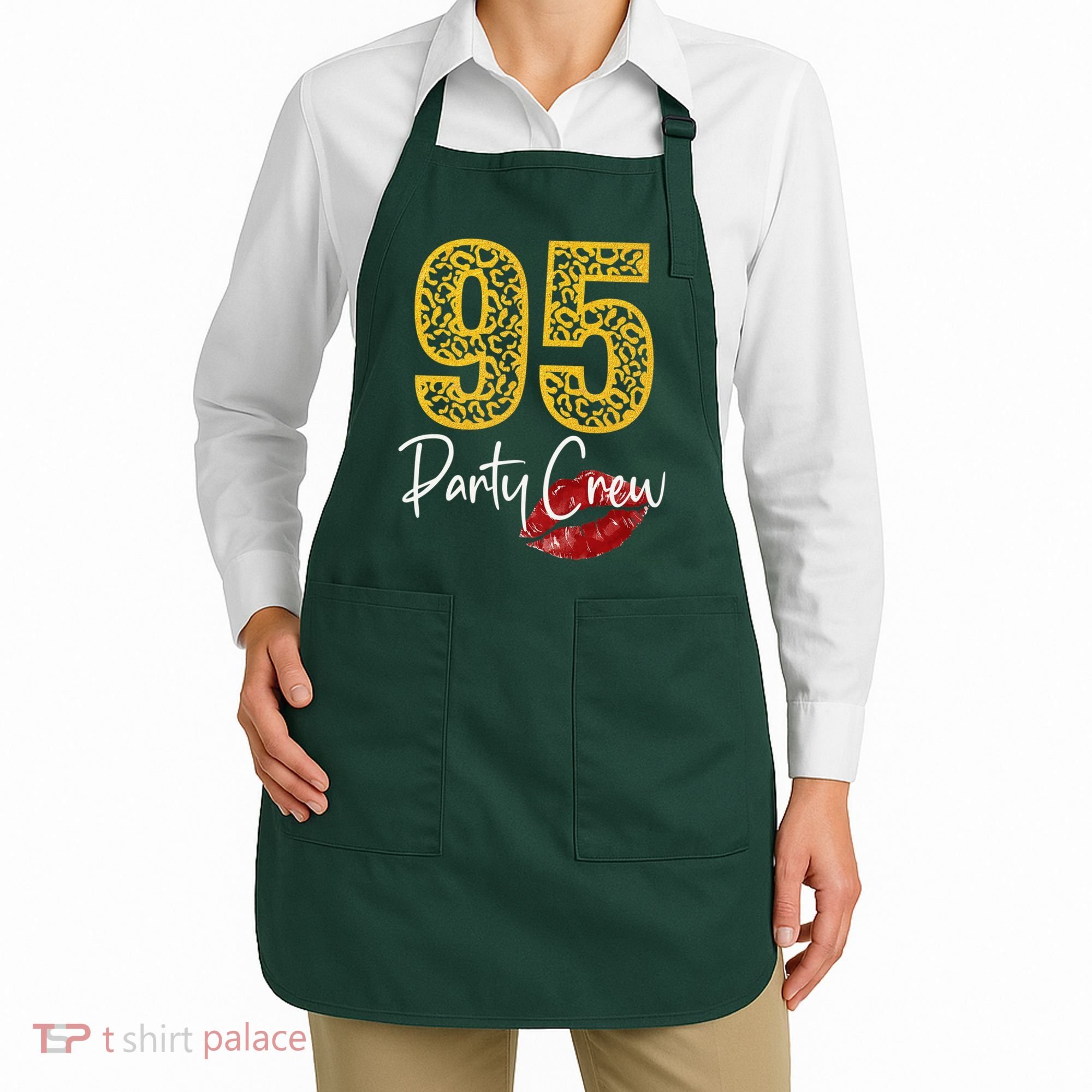 95 Party Crew Drinking Beer 95th Years Happy Birthday Red Lips Apron