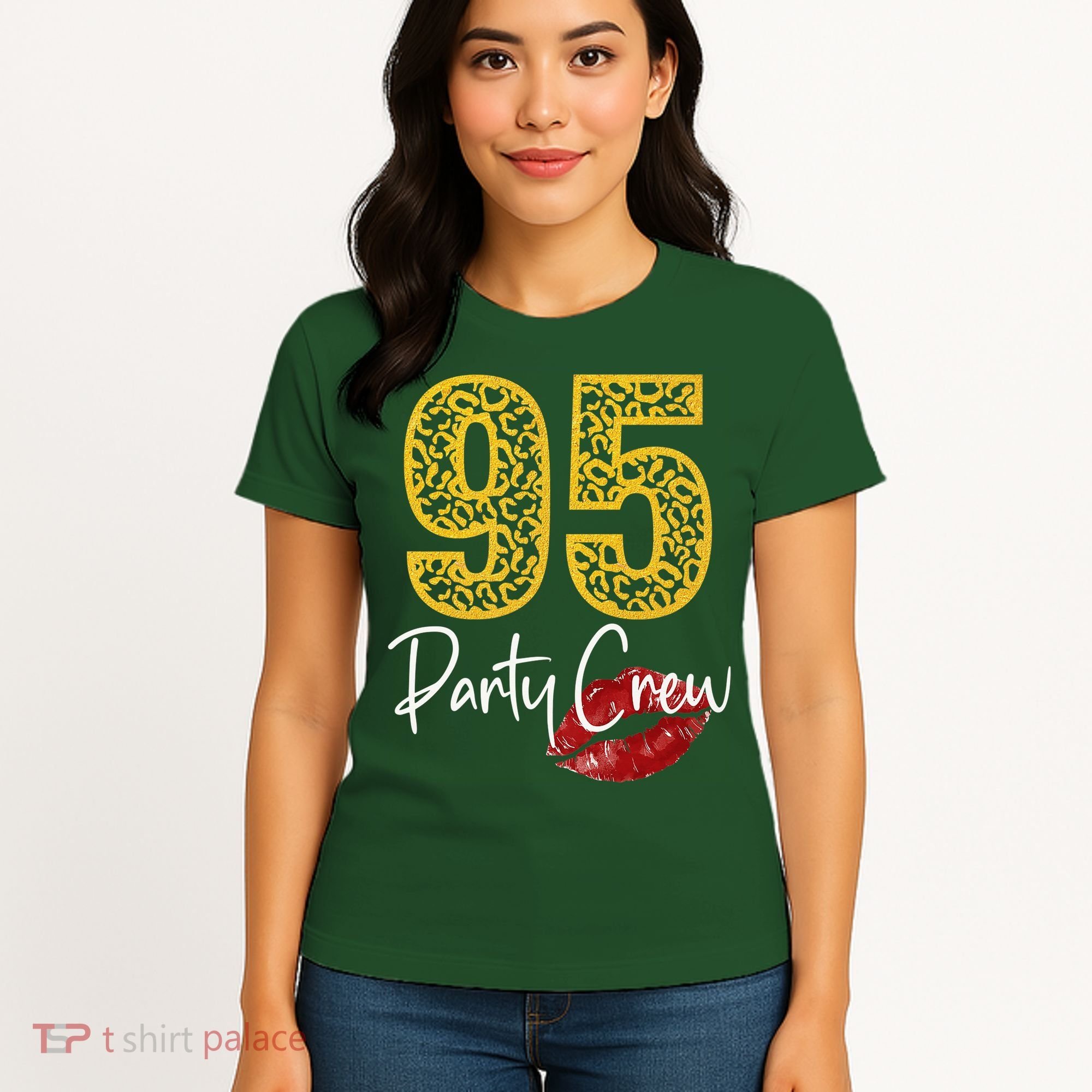 95 Party Crew Drinking Beer 95th Years Happy Birthday Red Lips Women's T-Shirt