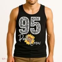 95 Party Crew Drinking Beer 95th Years Happy Birthday Sun Flower Tank Top thumb 3