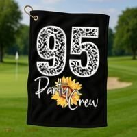 95 Party Crew Drinking Beer 95th Years Happy Birthday Sun Flower Golf Towel thumb 1