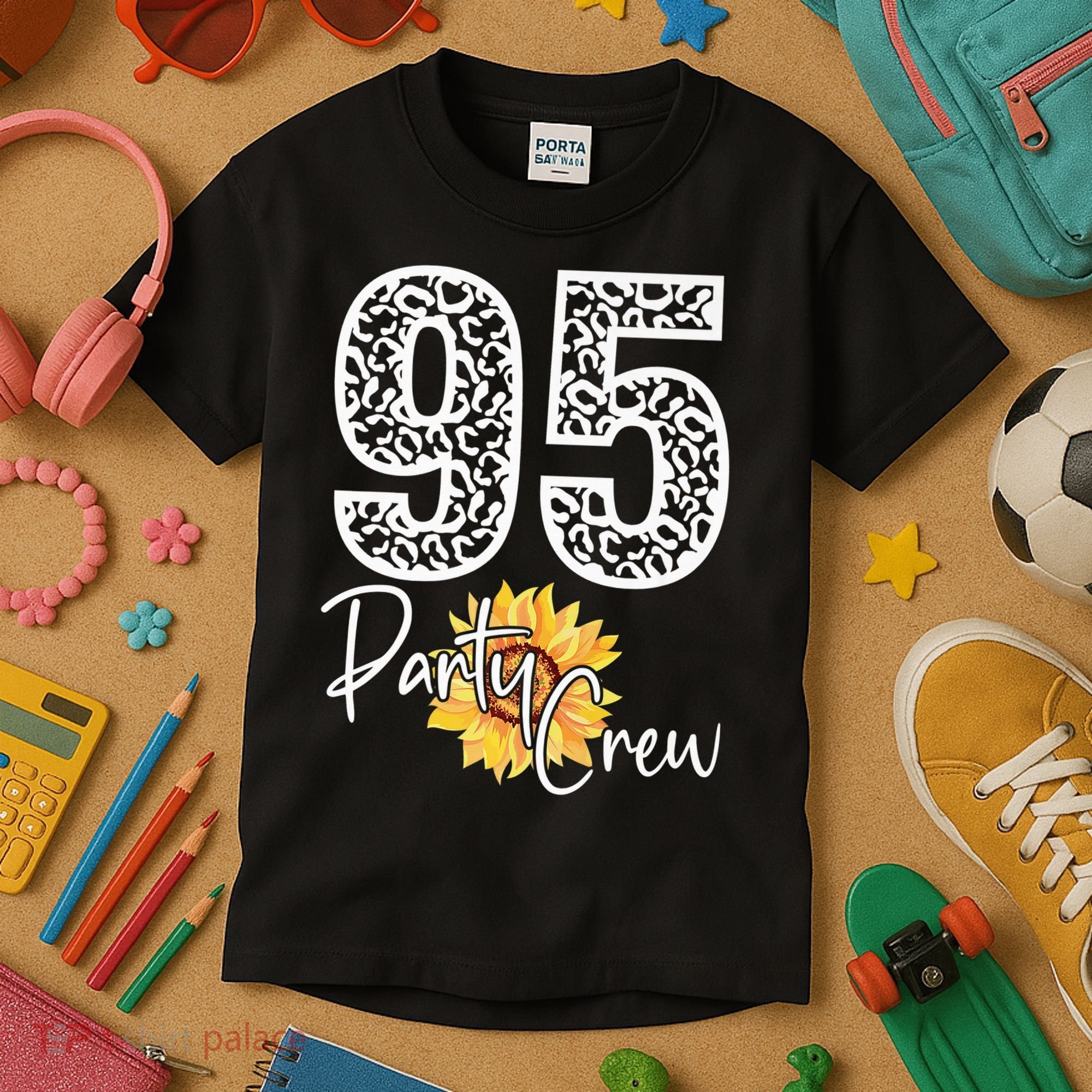 95 Party Crew Drinking Beer 95th Years Happy Birthday Sun Flower Kids T-Shirt