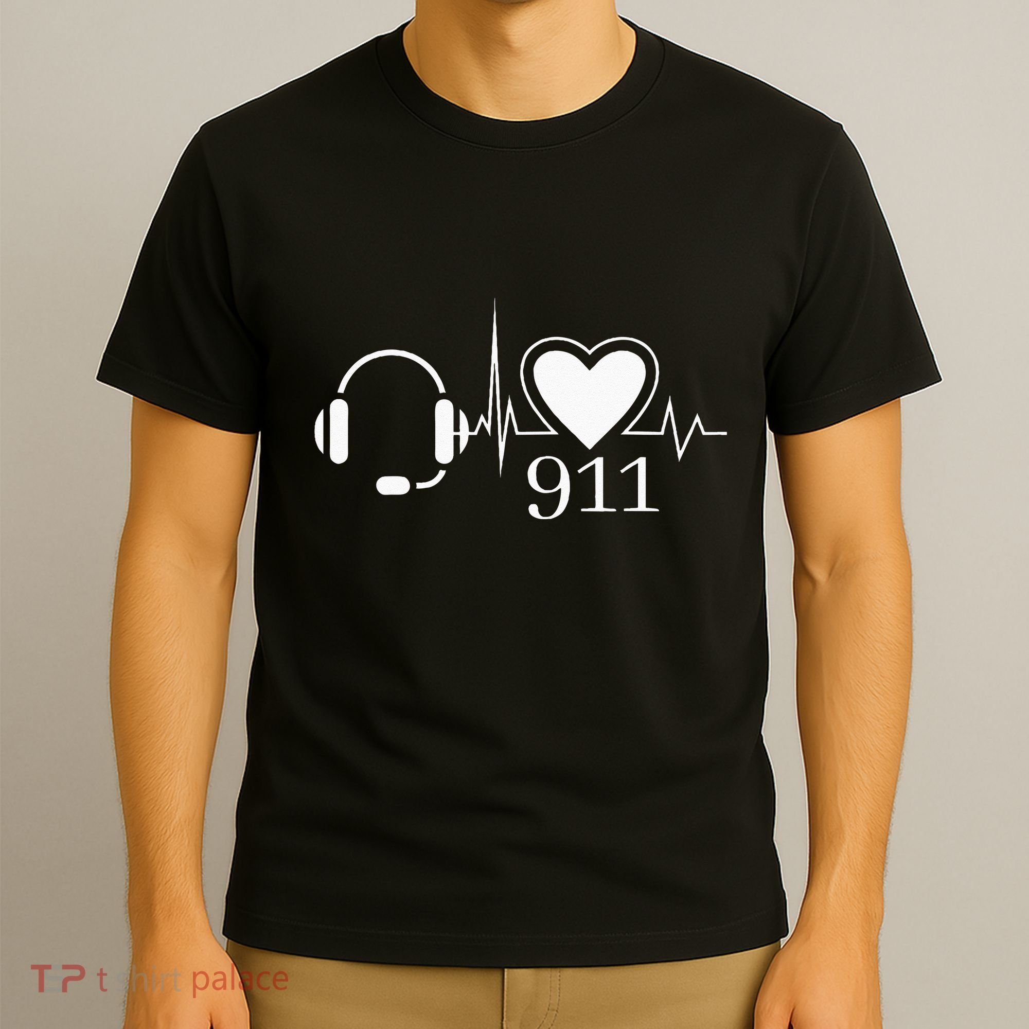 911 Police Dispatcher Thin Gold Line Heartbeat Law Enforcemt T-Shirt