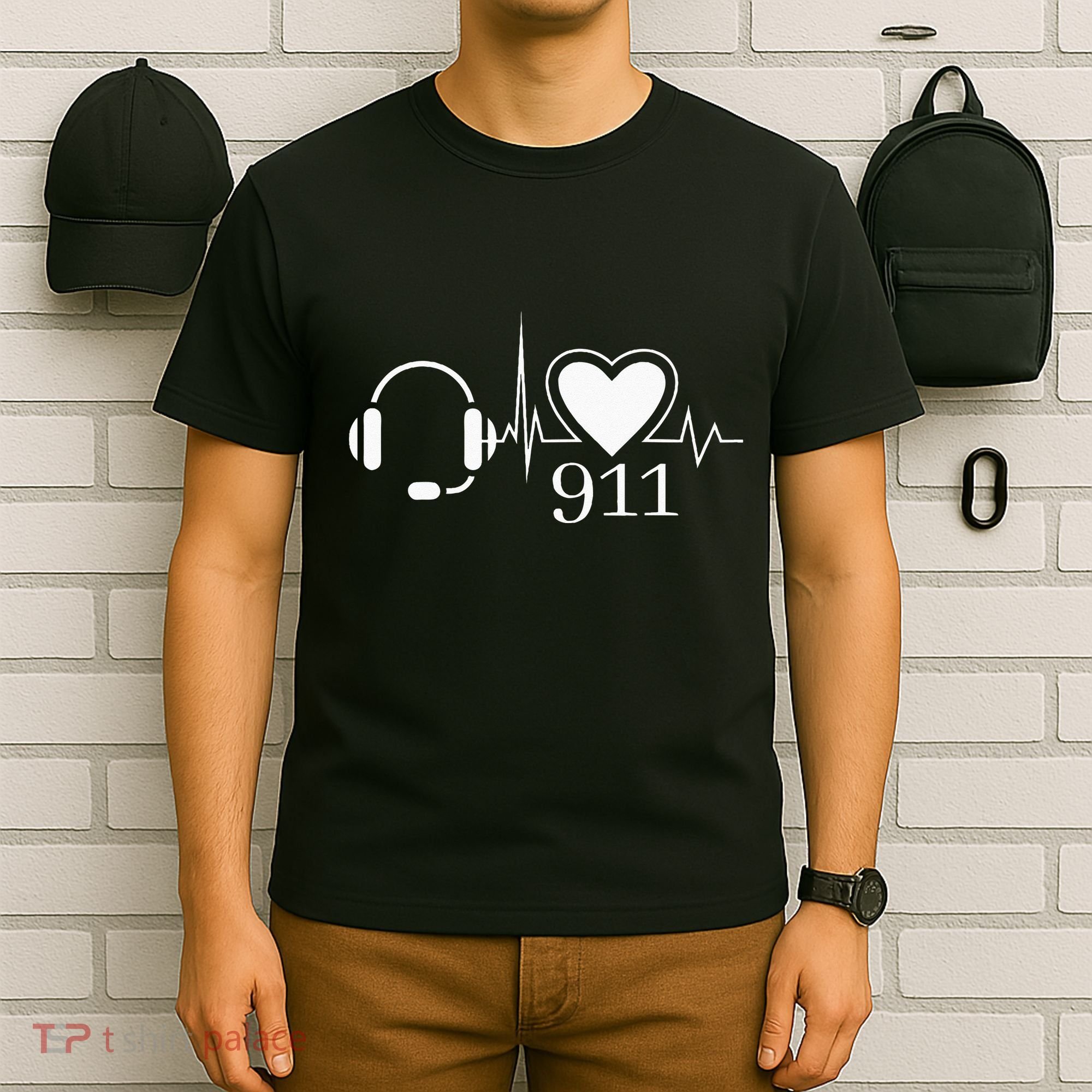 911 Police Dispatcher Thin Gold Line Heartbeat Law Enforcemt T-Shirt