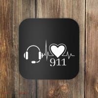 911 Police Dispatcher Thin Gold Line Heartbeat Law Enforcemt Coaster thumb 0