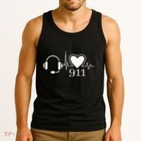 911 Police Dispatcher Thin Gold Line Heartbeat Law Enforcemt Tank Top thumb 3