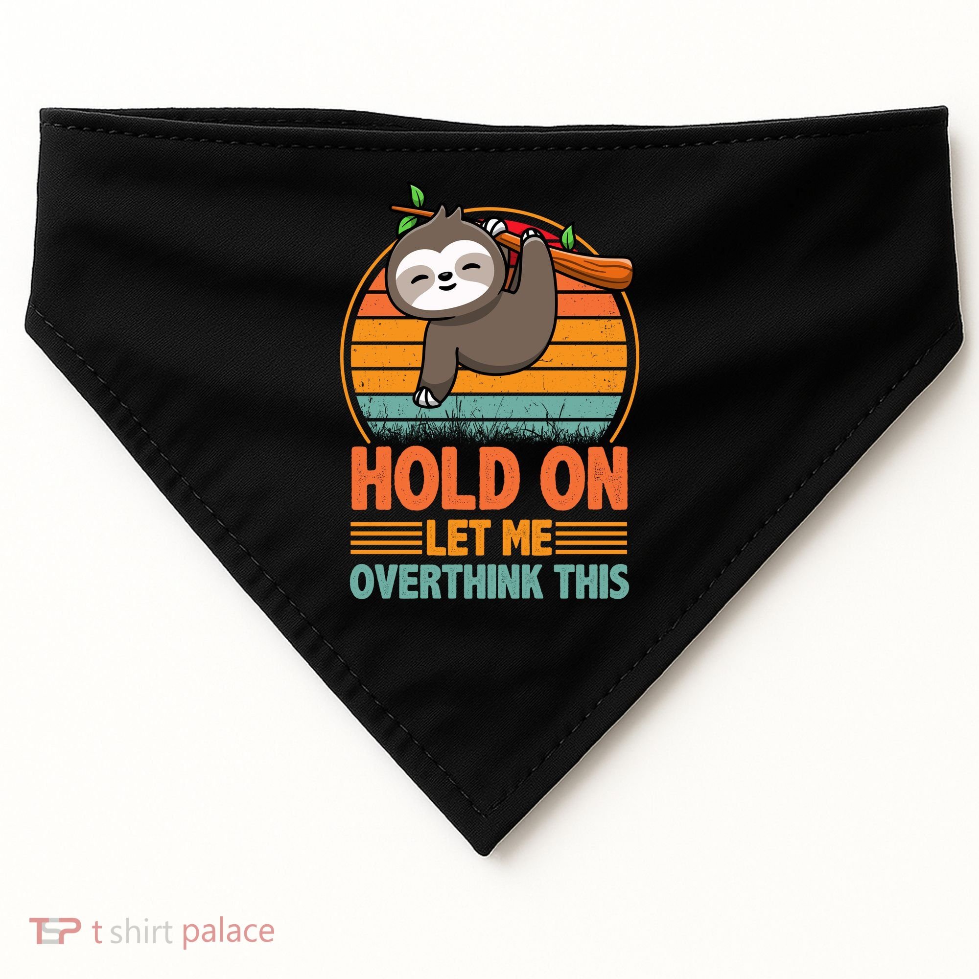 90s Retro Sunset Hang On Let Me Overthink This Sloth Funny Social Awkward USA-Made Doggie Bandana