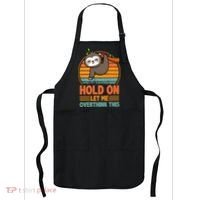 90s Retro Sunset Hang On Let Me Overthink This Sloth Funny Social Awkward Apron thumb 0