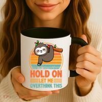 90s Retro Sunset Hang On Let Me Overthink This Sloth Funny Social Awkward Coffee Mug thumb 3