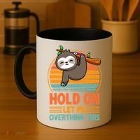 90s Retro Sunset Hang On Let Me Overthink This Sloth Funny Social Awkward Coffee Mug thumb 4