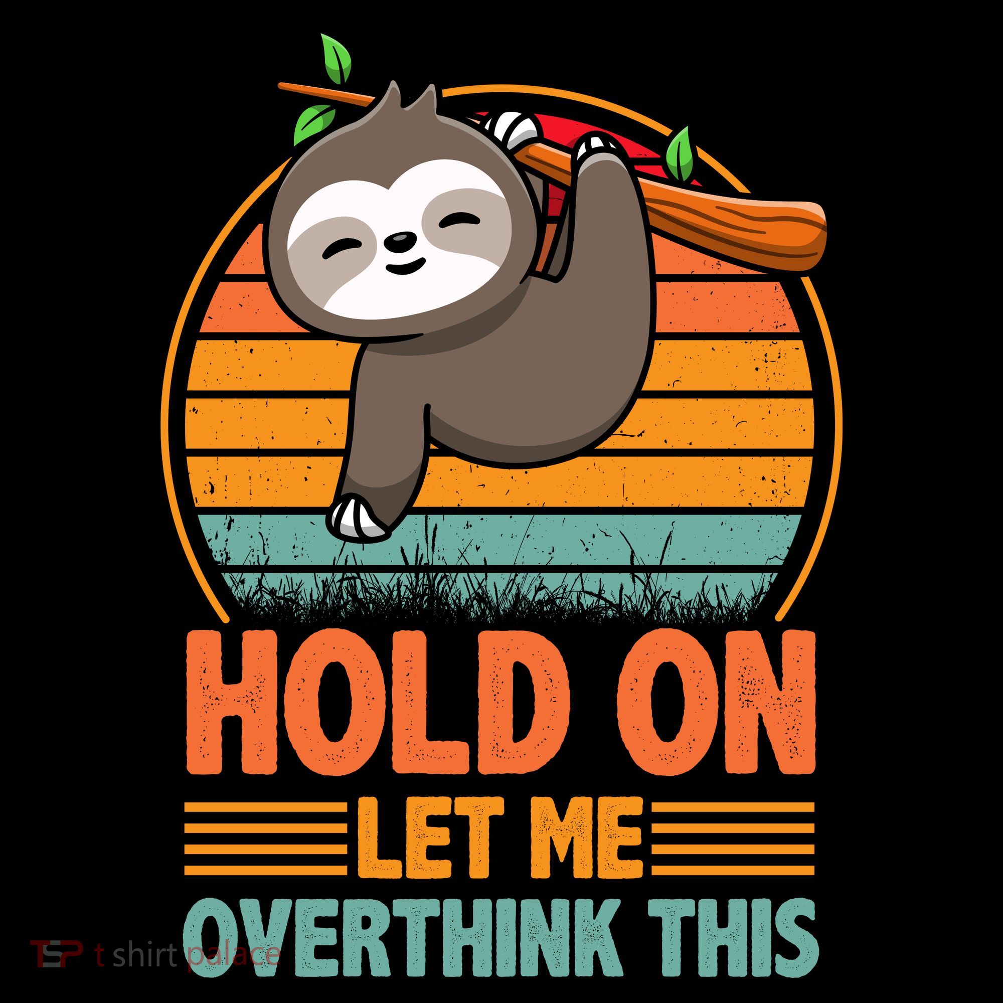 90s Retro Sunset Hang On Let Me Overthink This Sloth Funny Social Awkward Coffee Mug