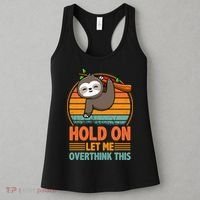 90s Retro Sunset Hang On Let Me Overthink This Sloth Funny Social Awkward Women's Tank Top thumb 3