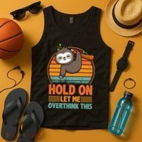 90s Retro Sunset Hang On Let Me Overthink This Sloth Funny Social Awkward Tank Top thumb 4