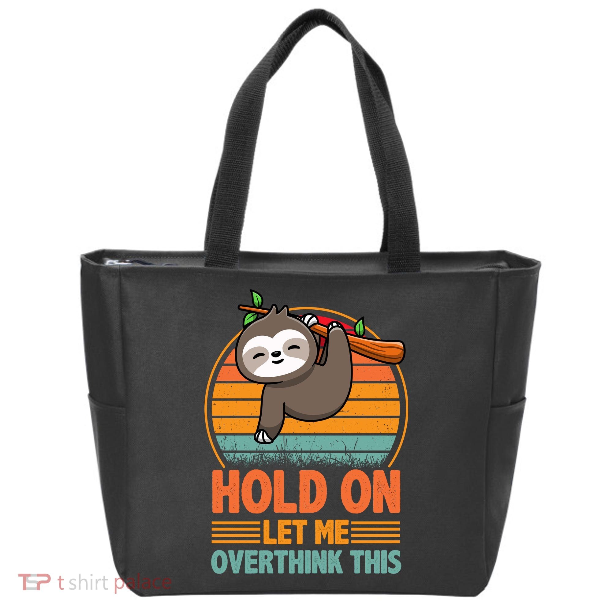 90s Retro Sunset Hang On Let Me Overthink This Sloth Funny Social Awkward Tote Bag