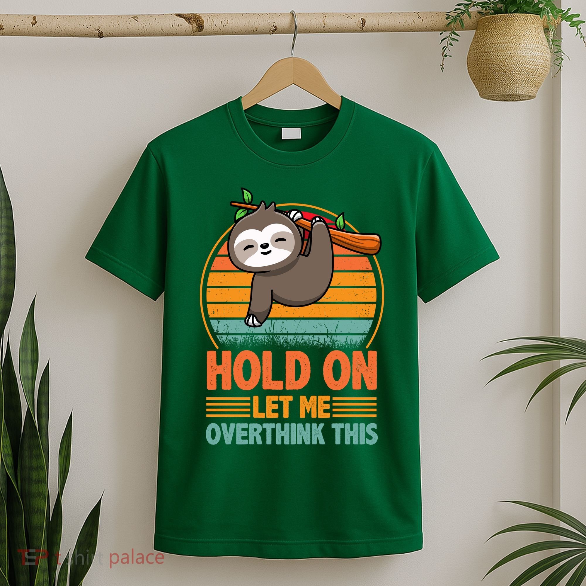 90s Retro Sunset Hang On Let Me Overthink This Sloth Funny Social Awkward T-Shirt