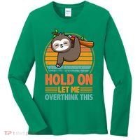 90s Retro Sunset Hang On Let Me Overthink This Sloth Funny Social Awkward Women's Long Sleeve Shirt thumb 0