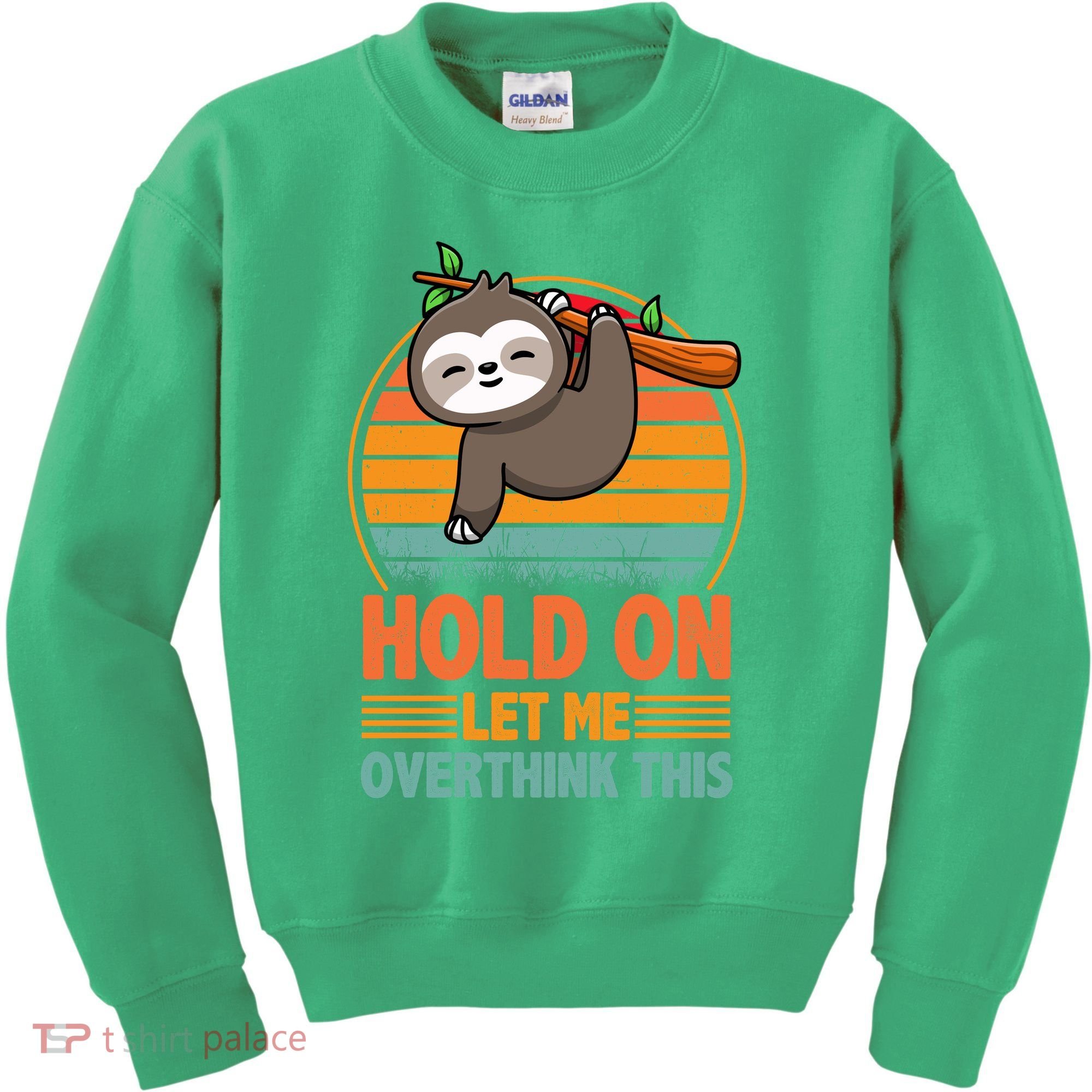 90s Retro Sunset Hang On Let Me Overthink This Sloth Funny Social Awkward Kids Sweatshirt
