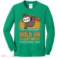 90s Retro Sunset Hang On Let Me Overthink This Sloth Funny Social Awkward Kids Long Sleeve Shirt thumb 0