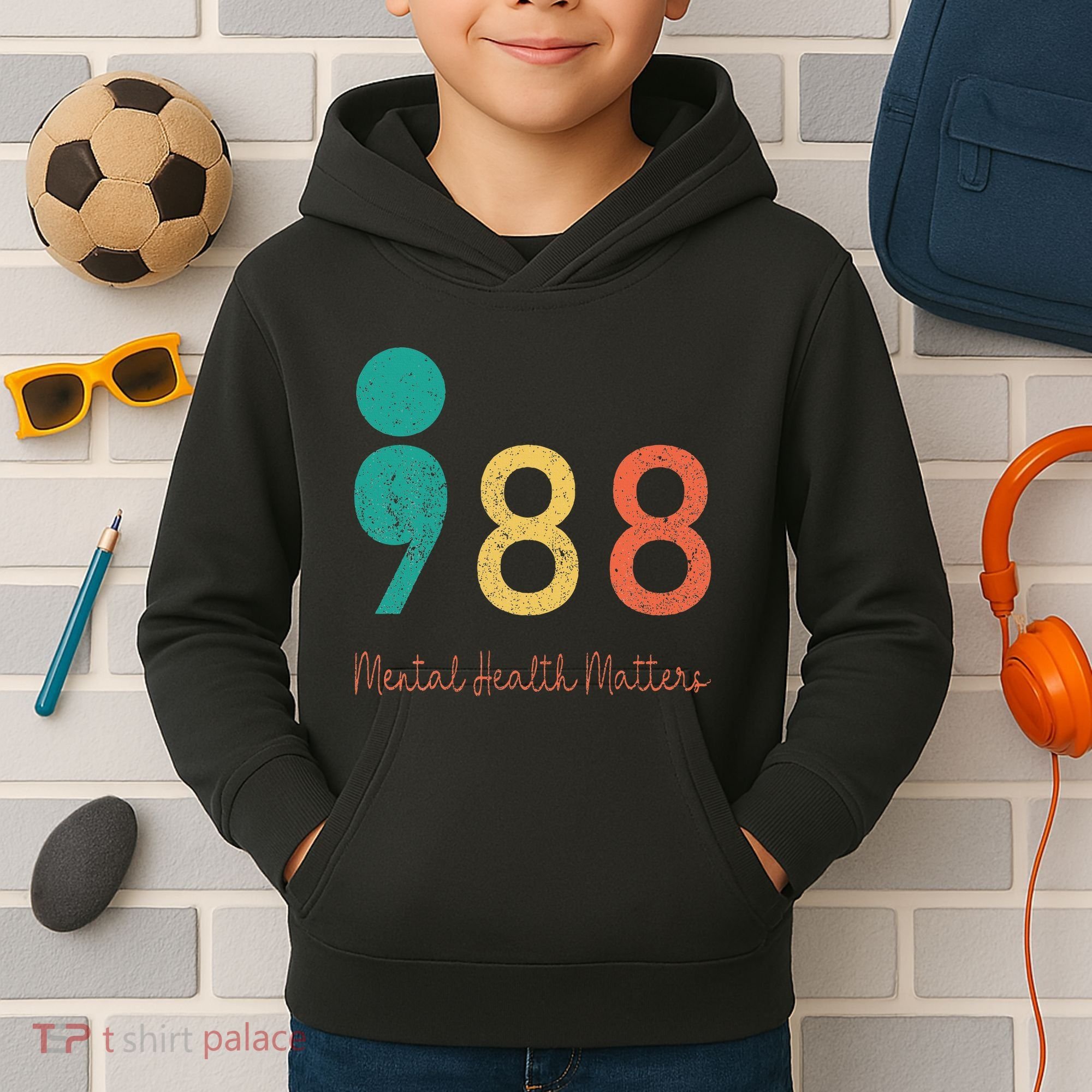 988 Semicolon Mental Health Matters Suicide Prevention Kids Hoodie