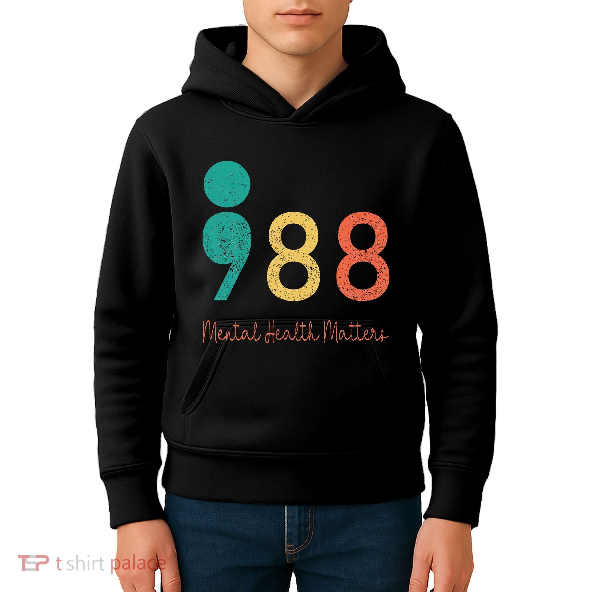 988 Semicolon Mental Health Matters Suicide Prevention Kids Hoodie