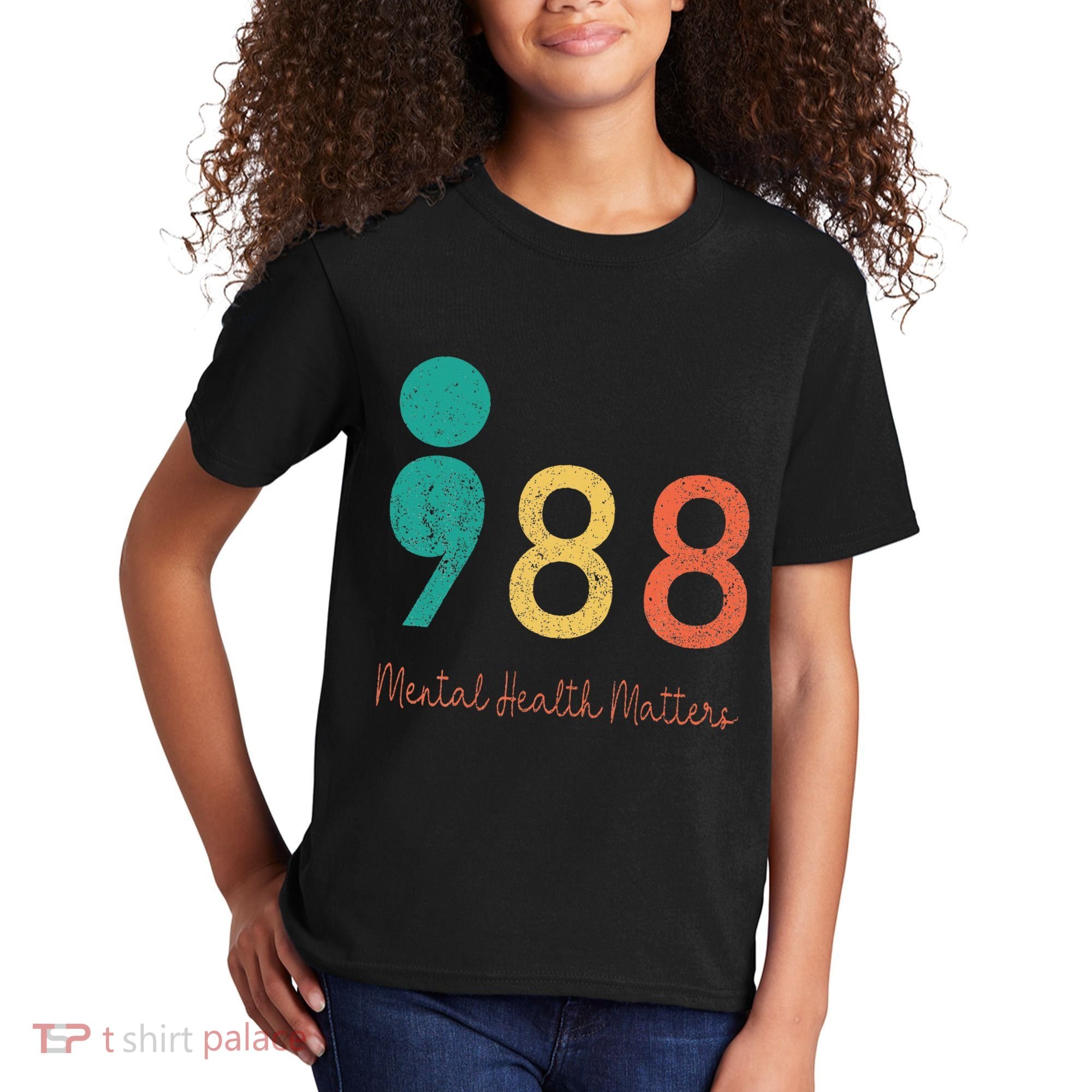 988 Semicolon Mental Health Matters Suicide Prevention Kids T-Shirt
