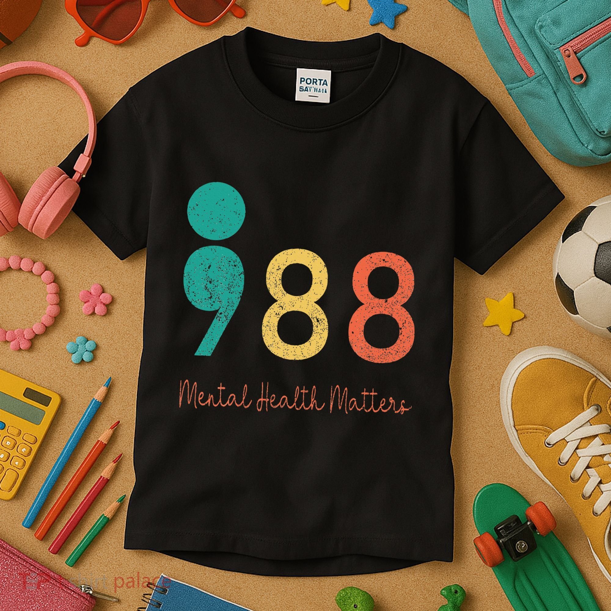 988 Semicolon Mental Health Matters Suicide Prevention Kids T-Shirt