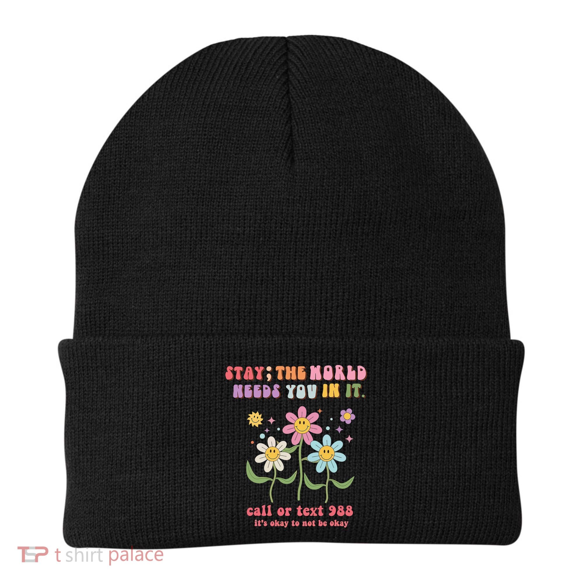 988 Suicide Prevention Retro Groovy Stay The World Needs You Beanie