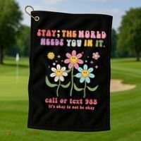 988 Suicide Prevention Retro Groovy Stay The World Needs You Golf Towel thumb 1