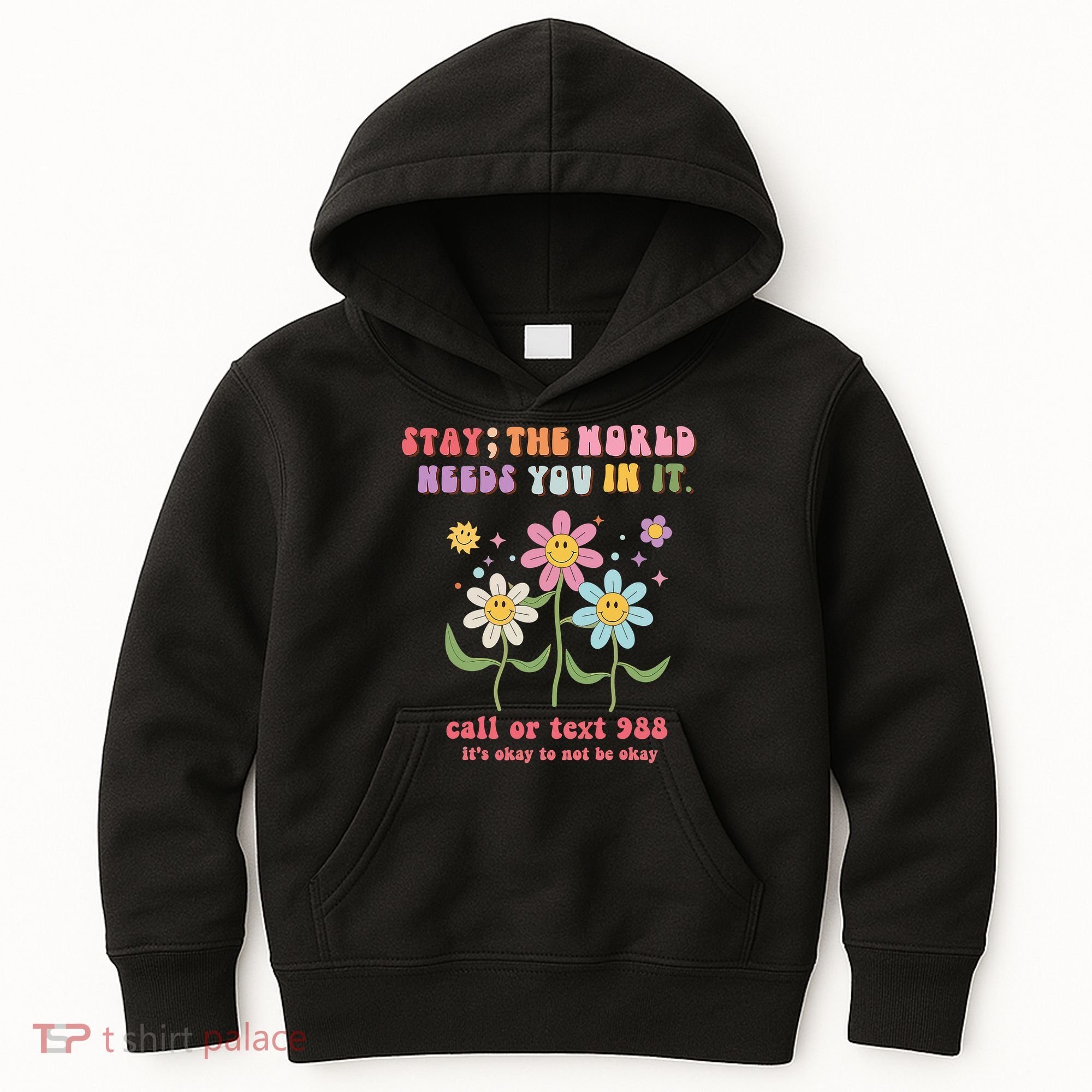 988 Suicide Prevention Retro Groovy Stay The World Needs You Kids Hoodie