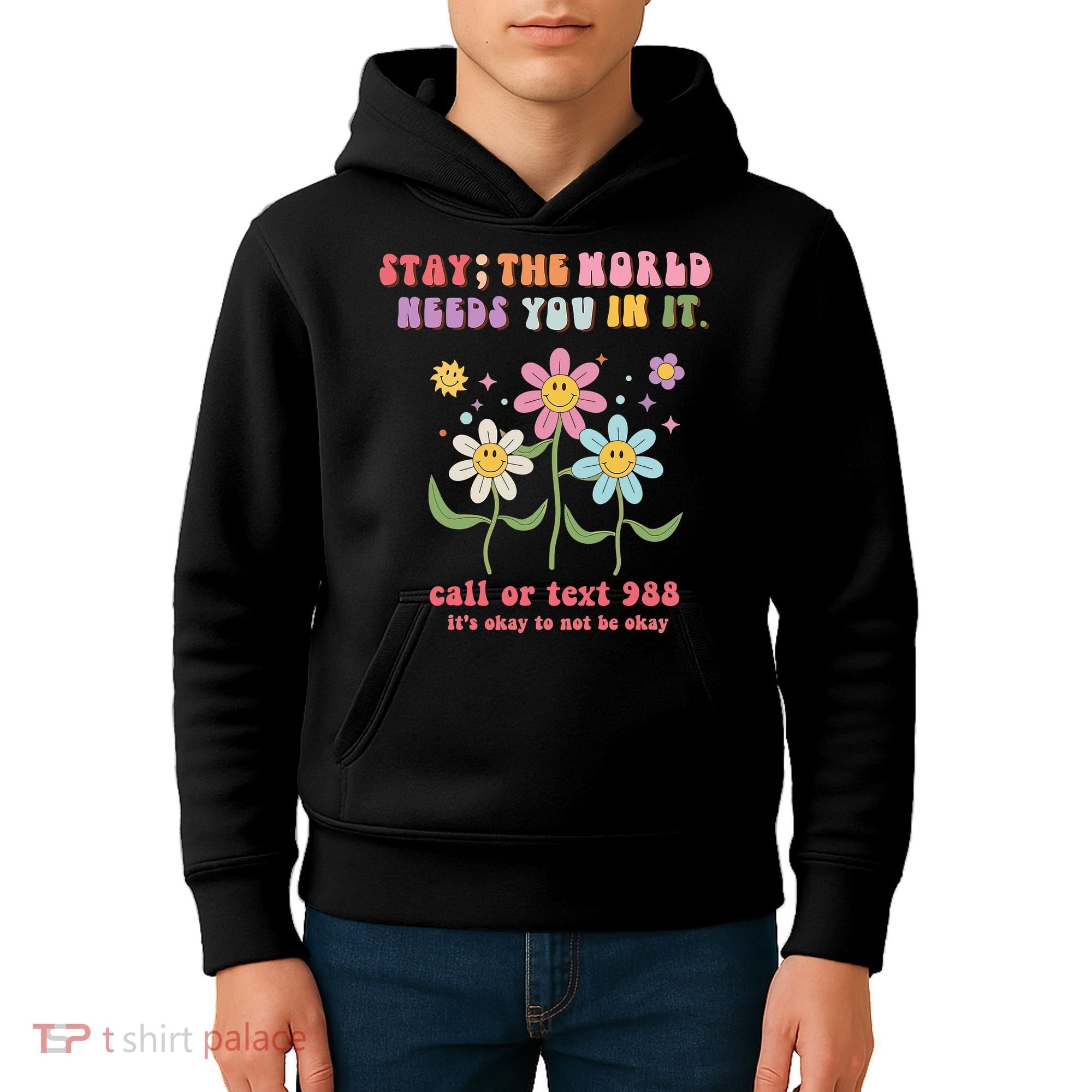 988 Suicide Prevention Retro Groovy Stay The World Needs You Kids Hoodie