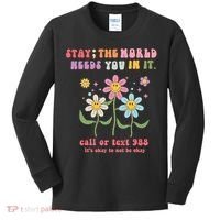 988 Suicide Prevention Retro Groovy Stay The World Needs You Kids Long Sleeve Shirt thumb 0